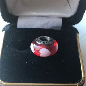 Pandora red and white heart murano charm